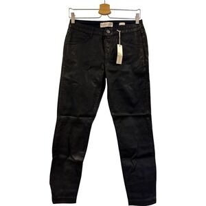 Divine Rights of Denim Black Ankle Crop Jeans Waxy Feel Size 28 Lyocell Blend‎